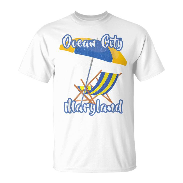 Ocean City Maryland Striped Umbrella Beach Chair T-Shirt