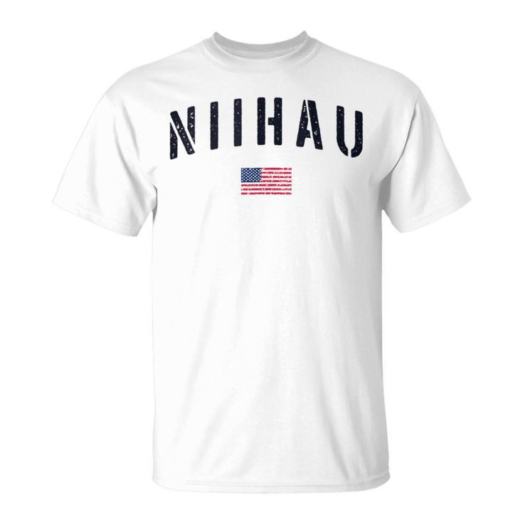 Patriotic Usa Flag Stencil Niihau Hi T-Shirt