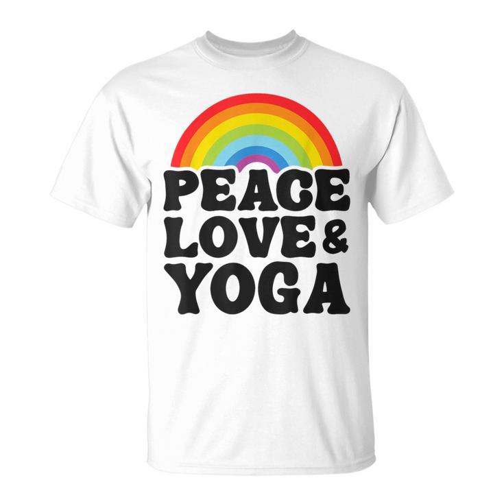 Peace Love & Yoga Regenbogen Hippie Retro Yoga T-Shirt