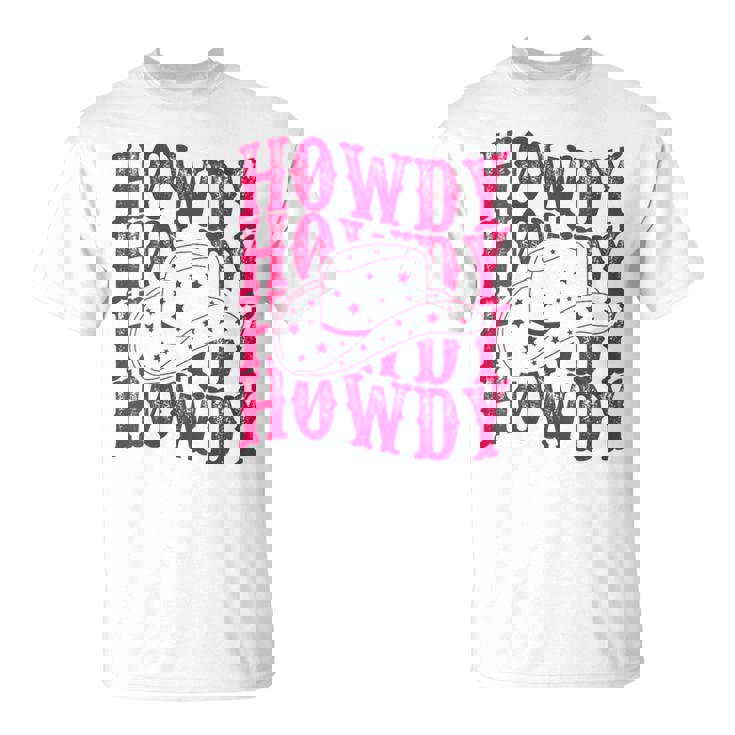 Pink Howdy Cowboy Rodeo Hat For Retro Cowgirl T-Shirt