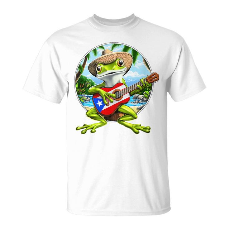 Puerto Rico Coqui Frog Playing Guitar Taino Boricua T-Shirt