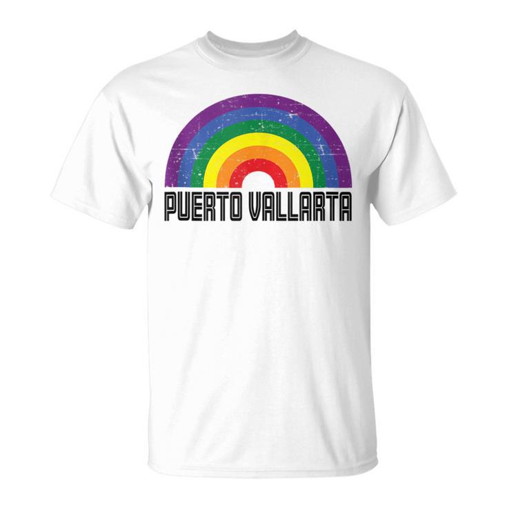 Puerto Vallarta Mexico Lgbtq Distressed Gay Rainbow T-Shirt