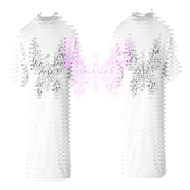 Purple Butterfly Fibro Warrior Awareness Word Cloud Spoonie T-Shirt
