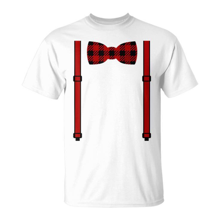 Red Buffalo Plaid Bow Tie And Suspenders T-Shirt