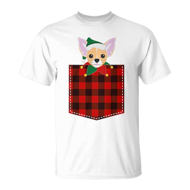 Red Plaid Chihuahua In Pocket Buffalo Family Elf Pajama T-Shirt