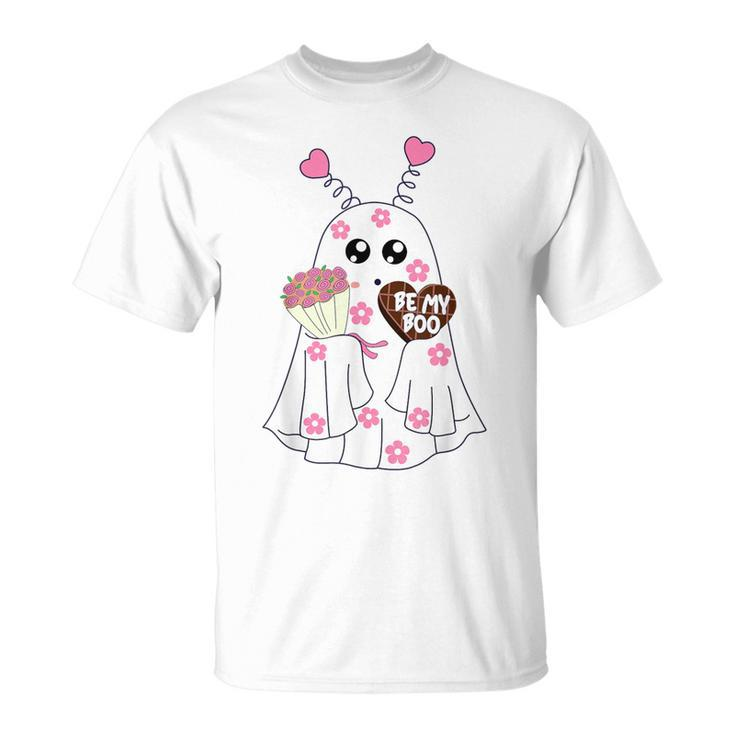 Retro Be My Boo Cute Ghost With Balloon Valentines Day T-Shirt