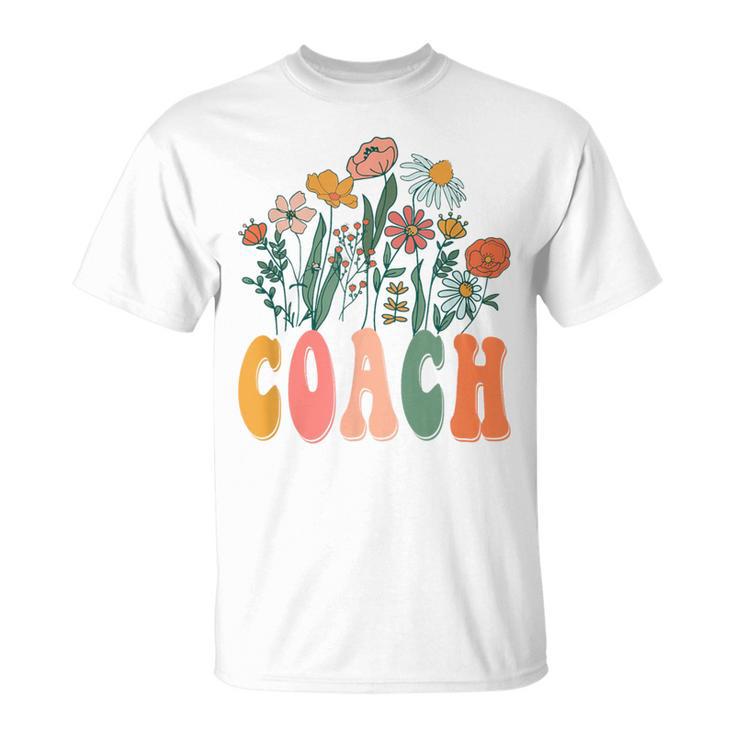 Retro Groovy Floral Coach Wildflower For Women T-Shirt