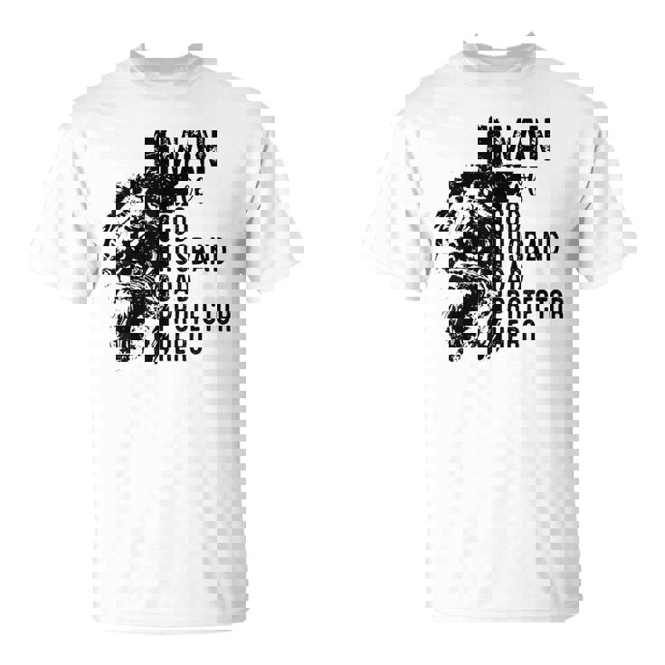 Retro Man Of God Husband Dad Protector Hero Dad Christian T-Shirt