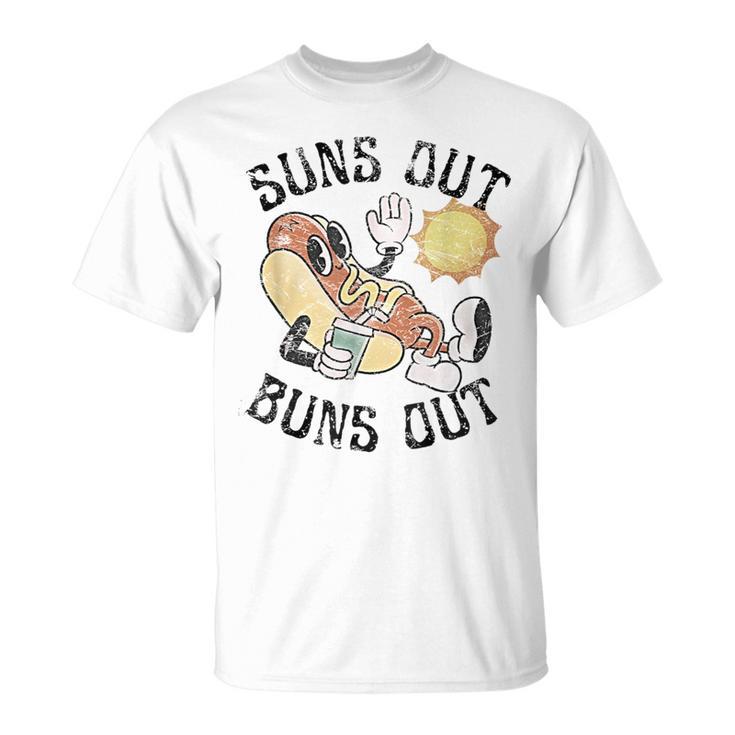 Retro Suns Out Buns Out Cute Hot Dog Bbq Fourth Of July T-Shirt