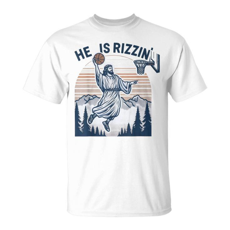 He Is Rizzin Basketball Jesus Retro Easter Christian T-Shirt