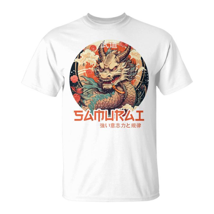 Rückenprint Samurai-Drachenkrieger Japanischer Ninja Kawaii T-Shirt