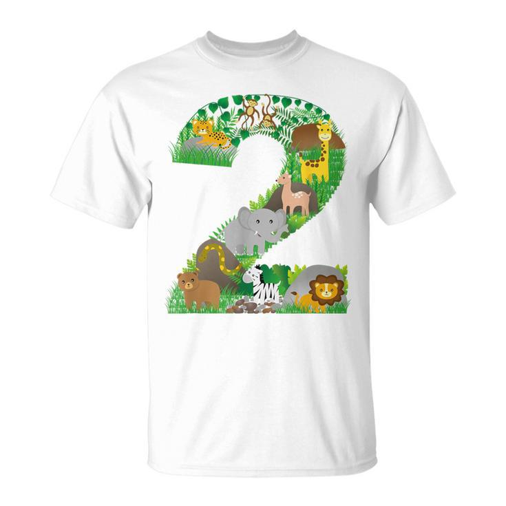 Safari Jungle Zoo Animals Second Birthday Number 2 T-Shirt