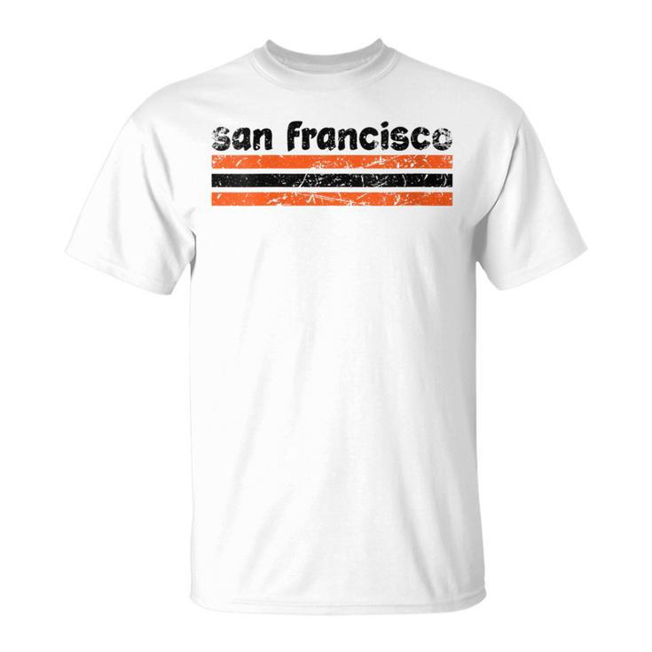 San Francisco California Three Stripe Vintage Weathered T-Shirt