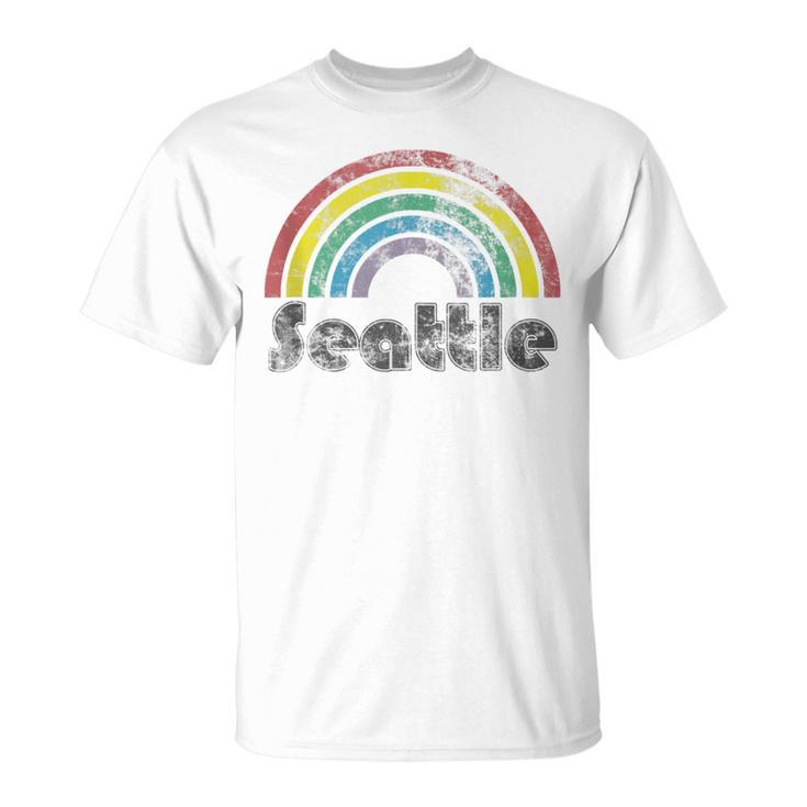 Seattle Rainbow 70'S 80'S Style Retro Gay Pride Women T-Shirt