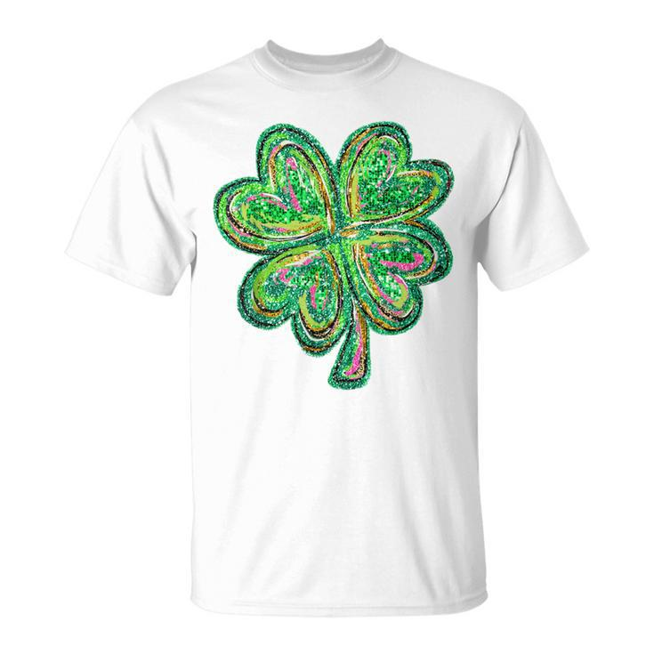Shamrock Sequin Effect St Patrick's Day Four Leaf Clover T-Shirt