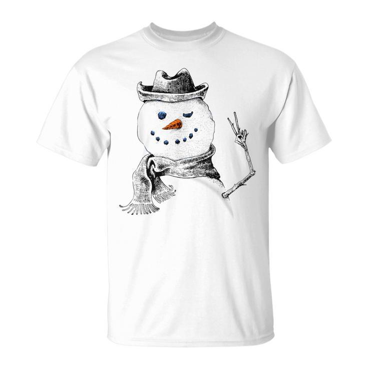 Snowman Peace Sign Christmas Snow Frosty Winter Xmas T-Shirt