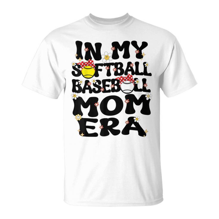 In My Softball Baseball Mom Era Retro Groovy Mom Of Both T-Shirt
