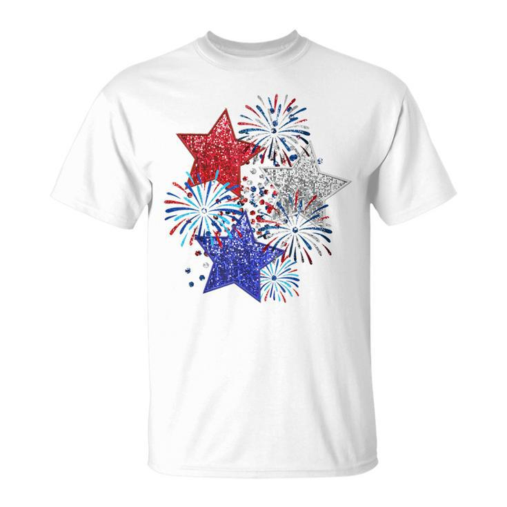 Sparkly 4Th Of July Fireworks Stars Cute 4Th Of July T-Shirt