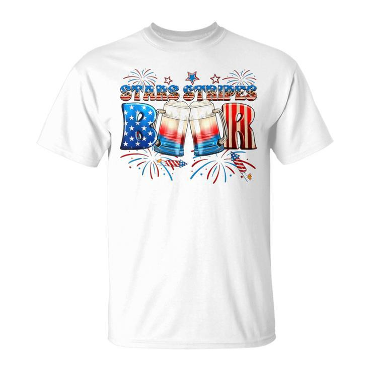 Stars Stripes Beer America Flag 4Th Of July Independence Day T-Shirt