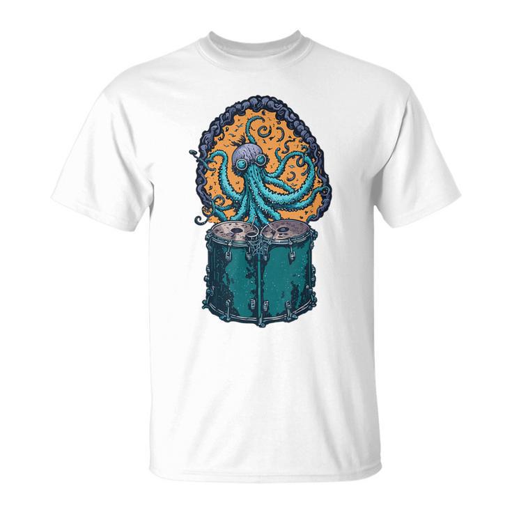 Steampunk Octopus Playing Drums Drummer Drum Kit T-Shirt