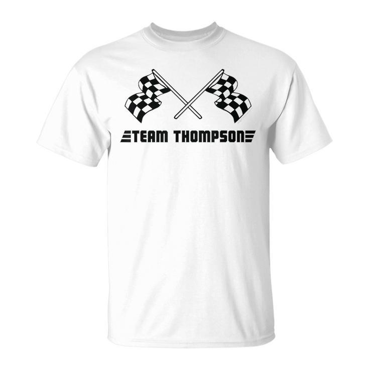 Team Thompson Family Name Checkered Flag Racing T-Shirt