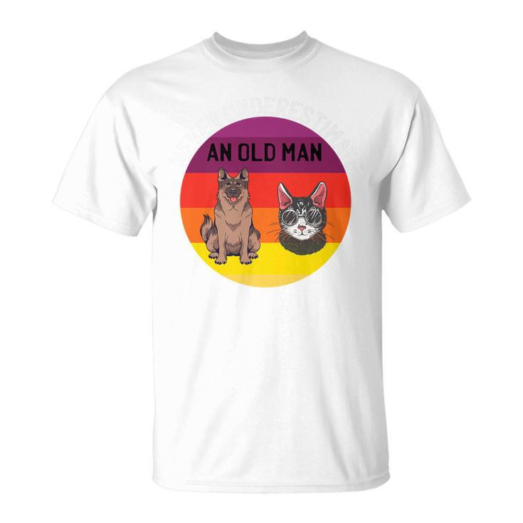 Never Underestimate An Old Man With German Shepherd Cat T-Shirt