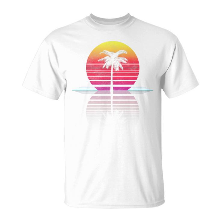Vintage 80S 90S Retro Surf Outrun Sun Synthwave Palm Tree T-Shirt
