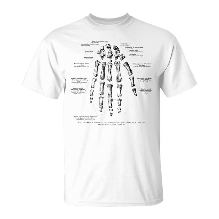 Vintage Anatomy Bones Of The Right Hand T-Shirt