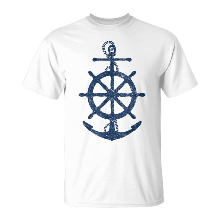 Vintage Distressed Sail Boating Nautical Grungy Navy Anchor T-Shirt