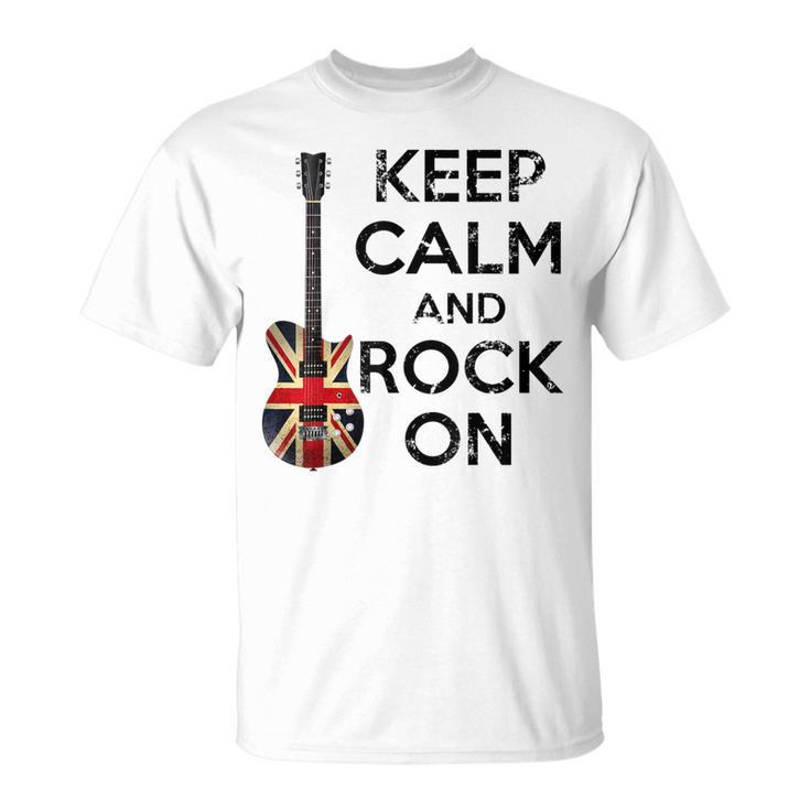 Vintage Keep Calm And Rock On British Jack Union Guitarist T-Shirt