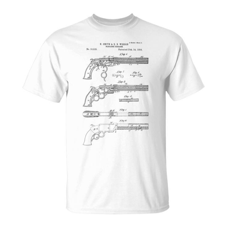 Vintage Patent Print 1854 Old West Six Shooter Gun T-Shirt