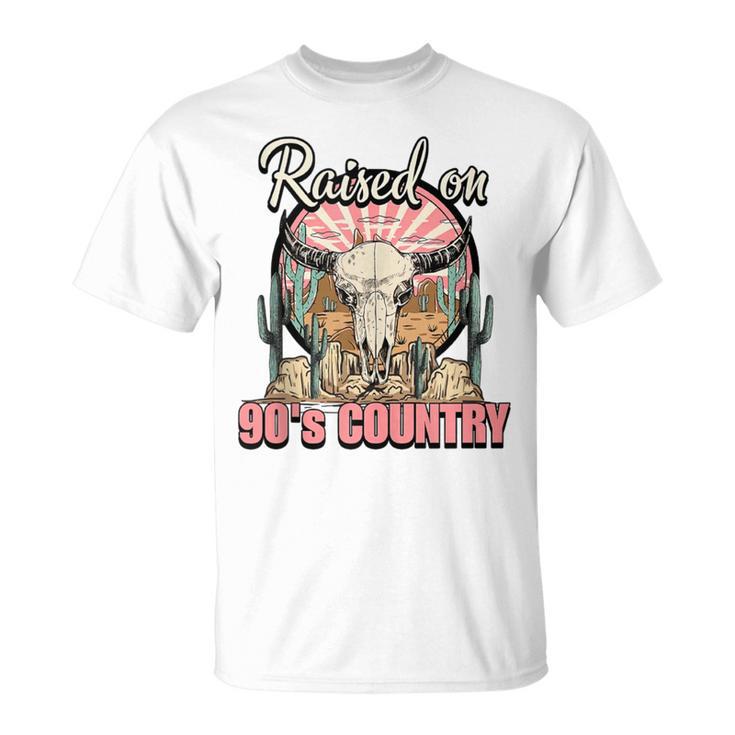 Vintage Raised On 90'S Country Music Bull Skull Western T-Shirt