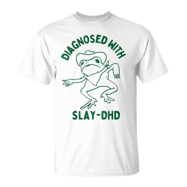 Vintage Retro Frog Diagnosed With Slay Dhd Present I T-Shirt