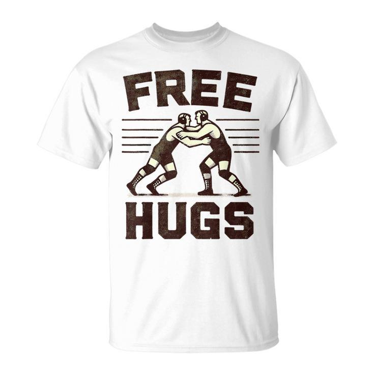 Vintage Wrestler Free Hugs Humor Wrestling Match T-Shirt