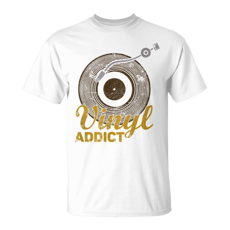 Vinyl Addict Vintage Record Player Music Lovers Retro Dj T-Shirt