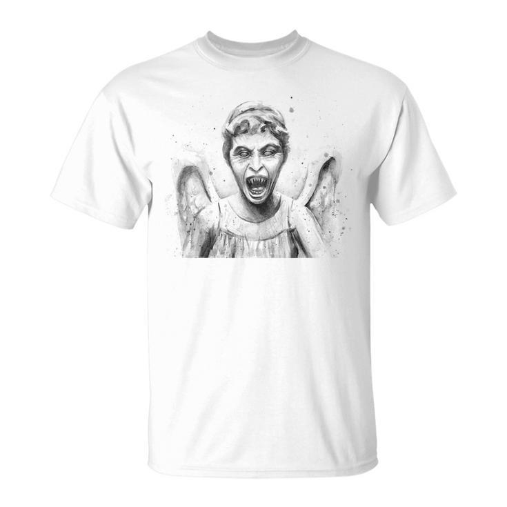 Weeping Angel Watercolor Sci-Fi Scary Don't Blink T-Shirt