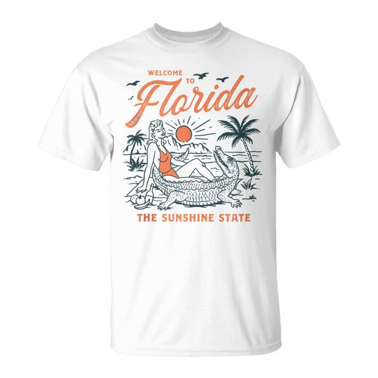 Welcome To Florida Vintage Gator Beach Sunshine State T-Shirt