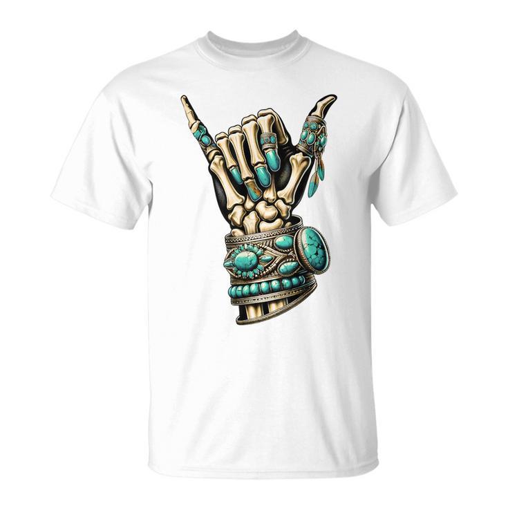 Western Skeleton Jewelry Western Turquoise Skeleton Hand T-Shirt