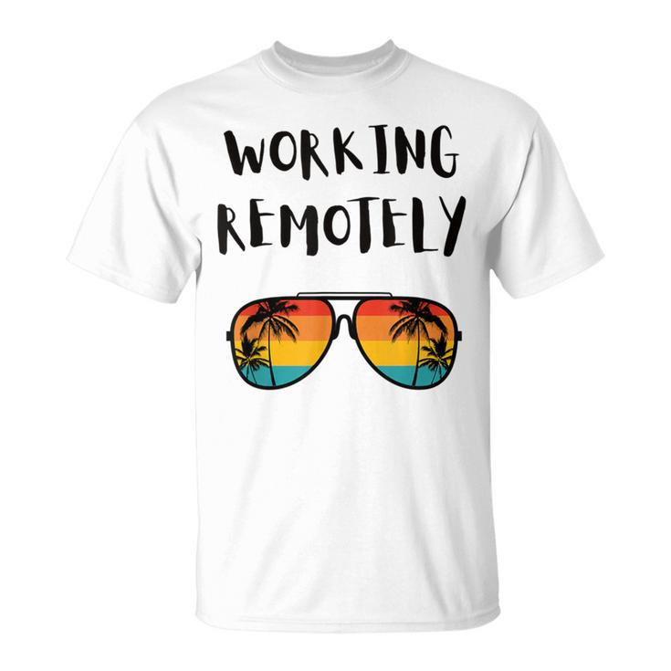 Working Remotely Home Office Remote Worker Beach Palm Tree T-Shirt