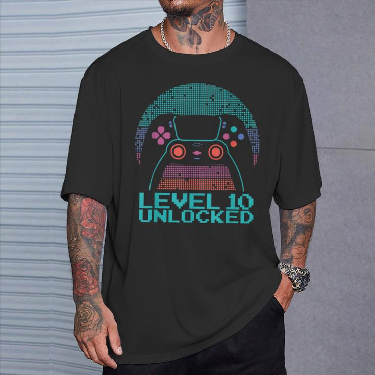 10 Year Old Gamer Gaming 10Th Birthday Level 10 Unlocked T-Shirt Gifts for Him