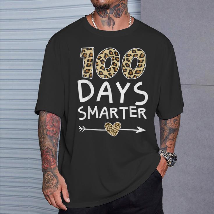 100 Days Smarter Leopard 100Th Day Of School Boys Girls T-Shirt Gifts for Him