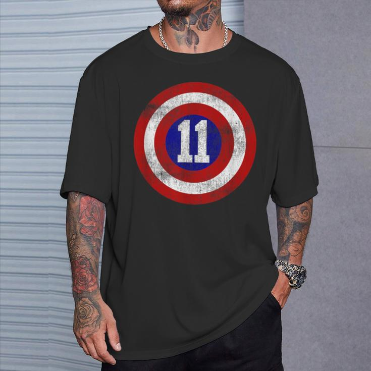 11 Year Old 11Th Birthday Party Distressed Captain Sheild T-Shirt Gifts for Him