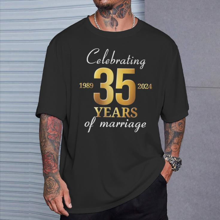 35 Years Of Marriage Est 1989 2024 35Th Wedding Anniversary T-Shirt Gifts for Him