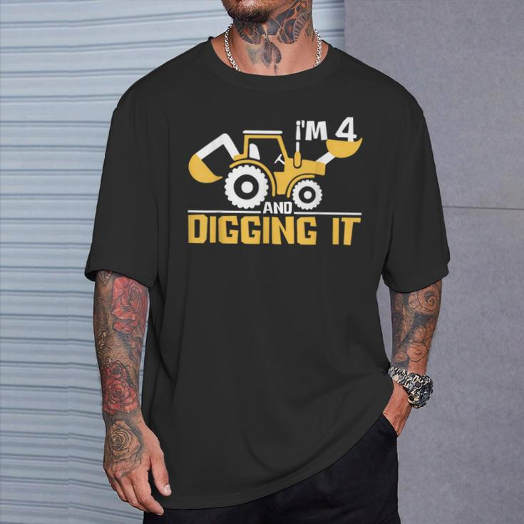 Im 4 And Digging It Boy 4 Year Old 4Th Birthday Construction T-Shirt Gifts for Him