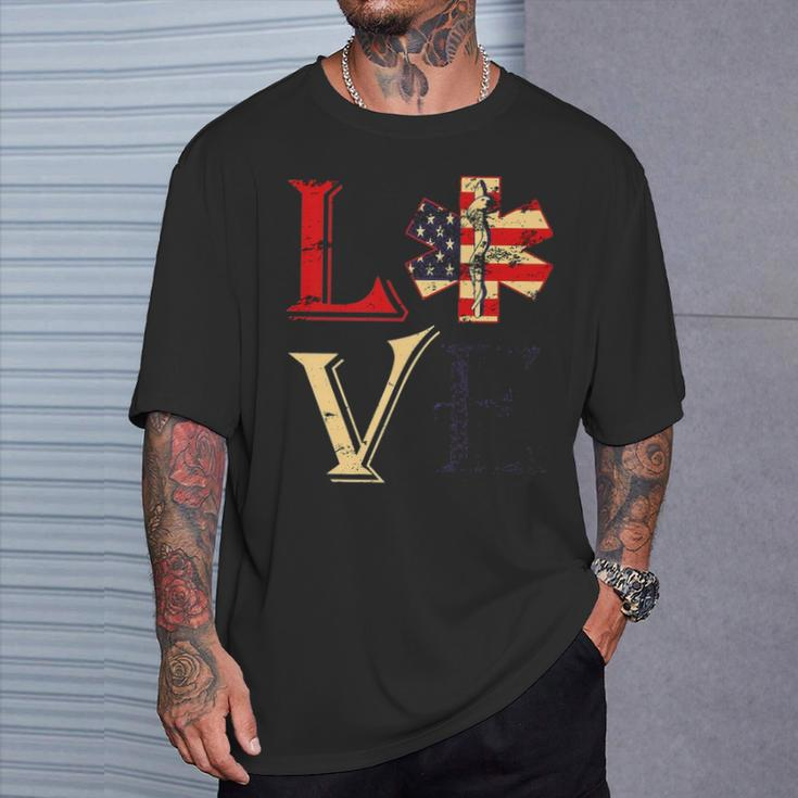 4Th Of July Ems Emt Patriotic Flag Distressed Love T-Shirt Gifts for Him