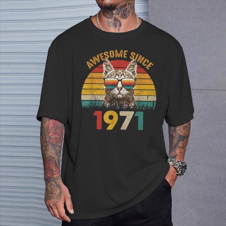53Rd Birthday 53 Year Cat Lover Vintage Awesome Since 1971 T-Shirt Gifts for Him