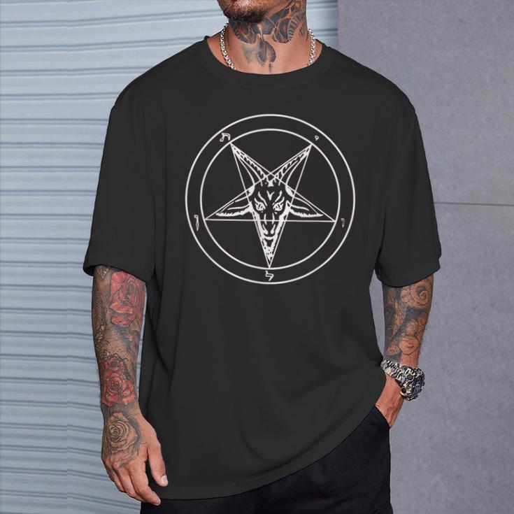 666 Satan Star Motif With Skull Pentagram T-Shirt Geschenke für Ihn