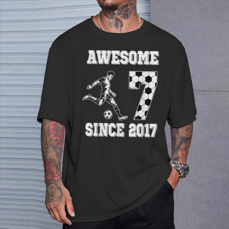 7Th Birthday Boy Awesome Since 2017 Soccer 7 Years Old T-Shirt Gifts for Him