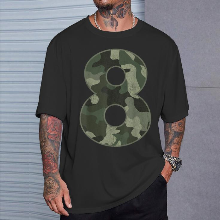 8Th Birthday Army Birthday Party 8 Years Old Camo Number 8 T-Shirt Gifts for Him