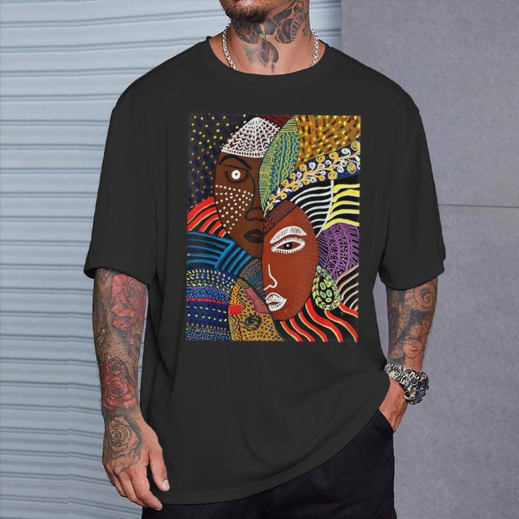 Abstract Brown Skin African American Tribal Mask Black T-Shirt Gifts for Him